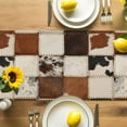 thumbnail image 4 of Vintage Cowhide Table Runner, Cow Fur Print Animal Skin Brown Plaid Kitchen Table Runners Dress Scarves for Table Decorations Party/Restaurant/Indoor Outdoor Use, 13x108in, 4 of 9