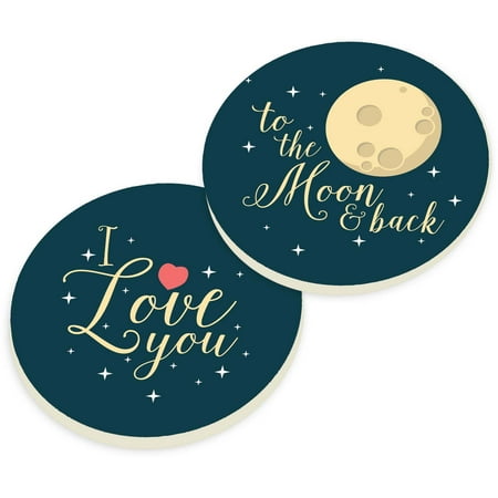 

I Love You To The Moon And Back Stars Black 2.75 x 2.75 Absorbent Ceramic Car Coasters Pack of 2