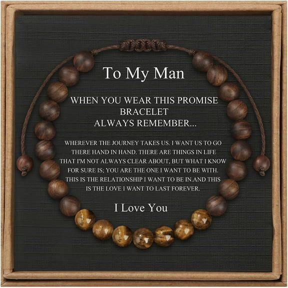 Men's Bracelet, Adjustable 8mm Men's Tiger Eye Black Matte Onyx Beads Bracelet for Boyfriend Husband Grandson