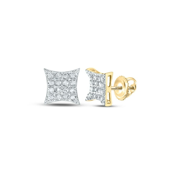 10kt Yellow Gold Mens Round Diamond Square Earrings 1/10 Cttw