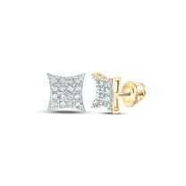 10kt Yellow Gold Mens Round Diamond Square Earrings 1/10 Cttw