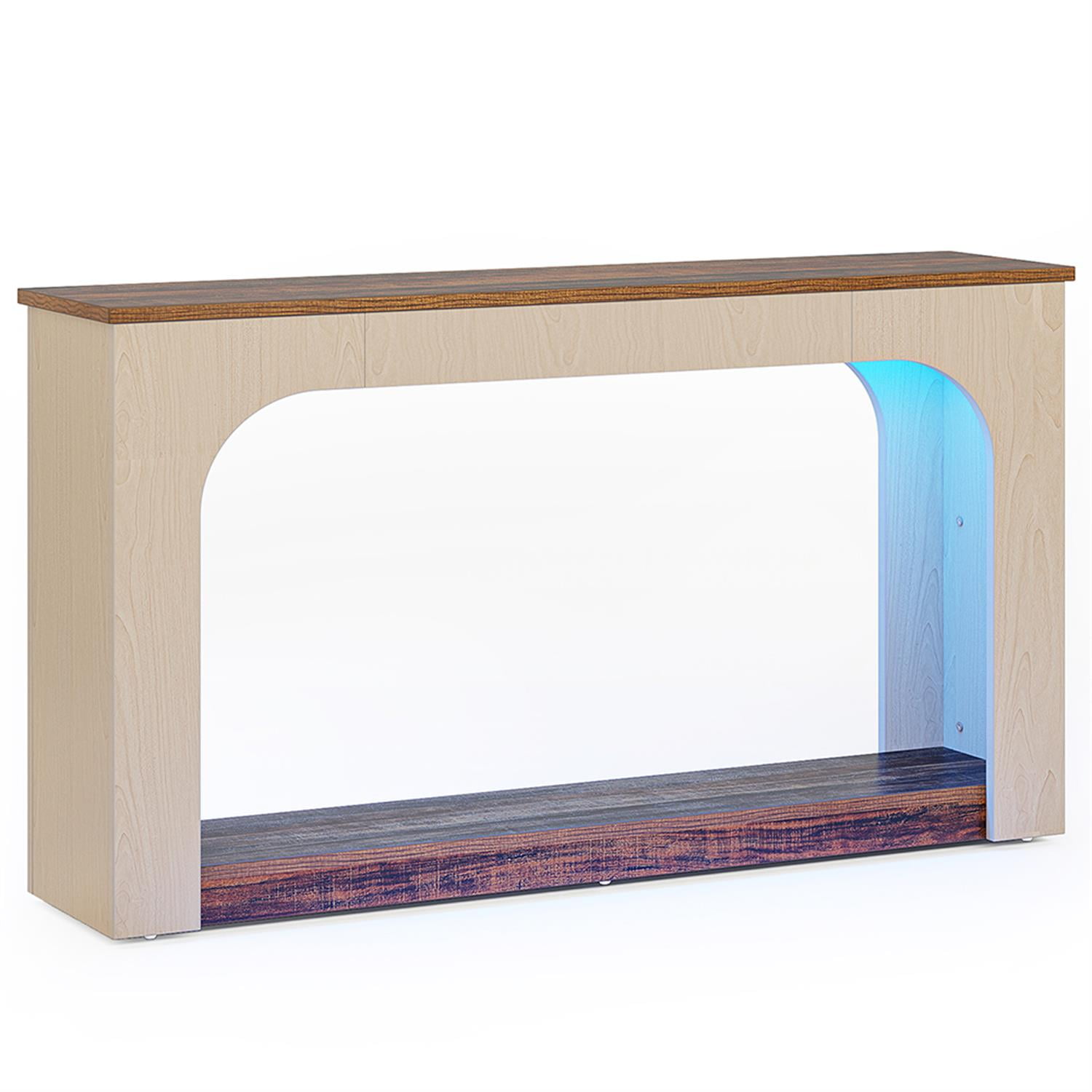 Demi Bonn 55" Console Table, Wood Farmhouse 2-Tier Sofa Table with LED Lights for Hallway, Bedroom, Living Room, Brown