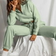 thumbnail image 3 of Scyoekwg Womens Athletic Sets 2 Piece Outfits Stand Collar Long Sleeve Tops Wide Legs Pants Sports Outfits Loose Casual Solid Color Fashion Fall Outfits Tracksuit Set (Green,M), 3 of 6