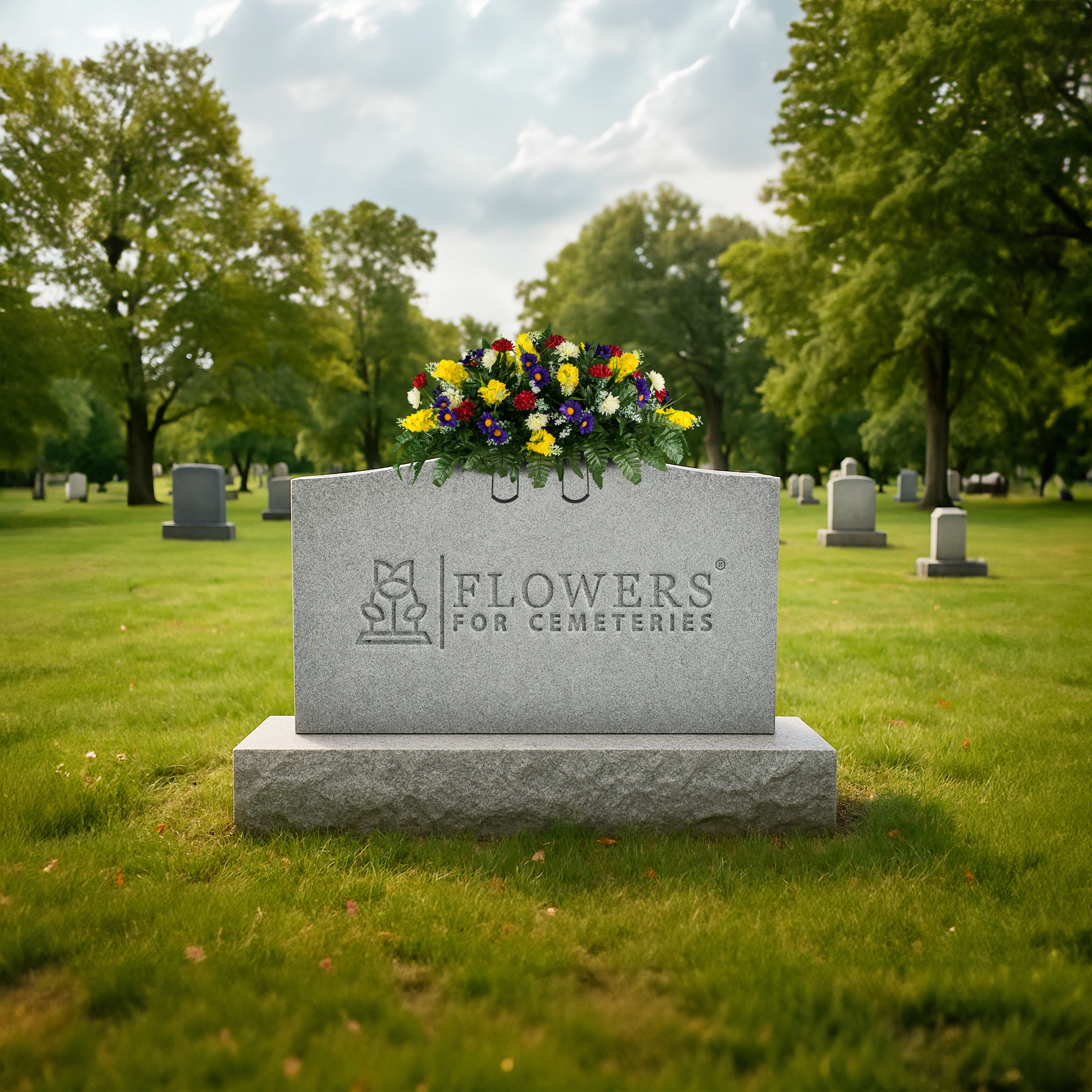 Sympathy Silks Yellow Red Purple Wildflower Saddle – Artificial Cemetery Flowers for Outdoor Headstone