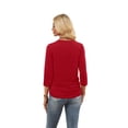 thumbnail image 4 of Ronuti Womens 3/4 Length Sleeve Tops Crewneck Ruched Summer Shirts 2026 Business Casual Outfits Blouses Spring Clothes Red Tops, 4 of 7