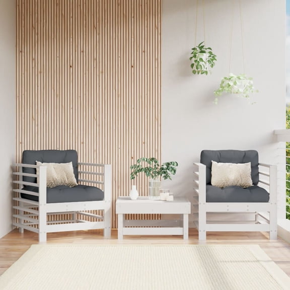 vidaXL Patio Chairs with Cushions 2 pcs White Solid Wood Pine