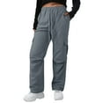 thumbnail image 2 of Women's Outdoor Cargo Pants Ultra-Light Waterproof Hiking Joggers with High Waist Elastic Drawstring & Multi-Function Pockets Gray XXL, 2 of 8