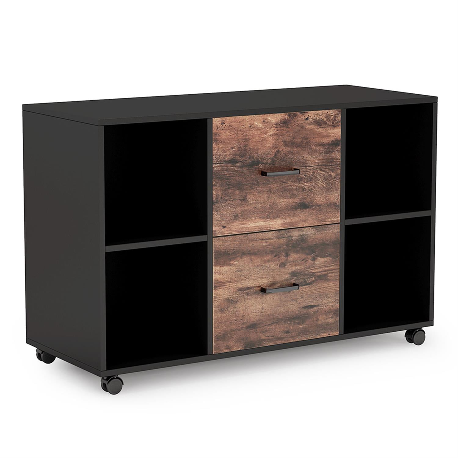 Demi Bonn 2-Drawer File Cabinet, Large Wood Rolling Filing Cabinet for Home Office, Printer Stand, for A4, Letter-Size Documents, Storage Cabinet for Home Office, Black