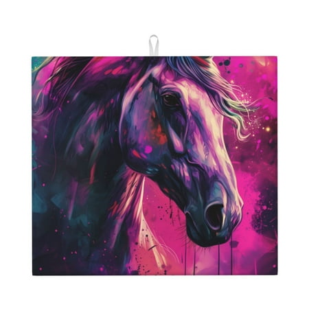 

Dish Drying Mats for Kitchen Counter Watercolor Painting White Horse 16x18in Dish Drying Pad Coffee Mat with Hanging Loop Super absorbent Kitchen Counter Mat Coffee Bar Accessories
