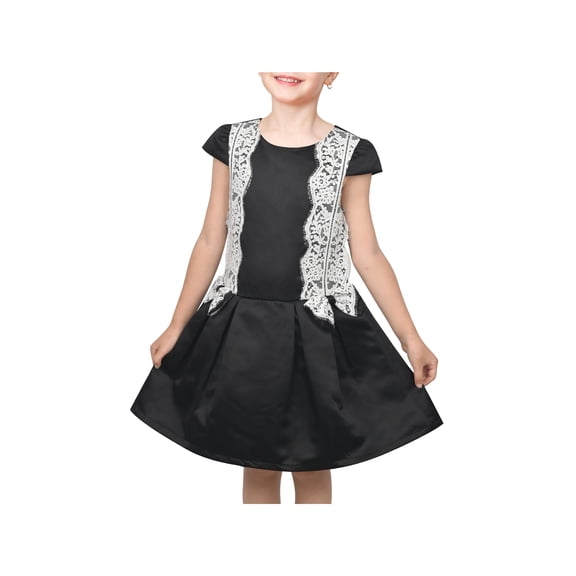 Sunny Fashion Girls Black Dress With White Lace Bow Cap Sleeve Casual Party 5 Years
