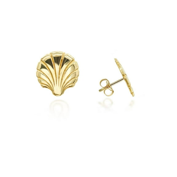 Yellow Gold Seashell Beach Stud Earrings (10K)