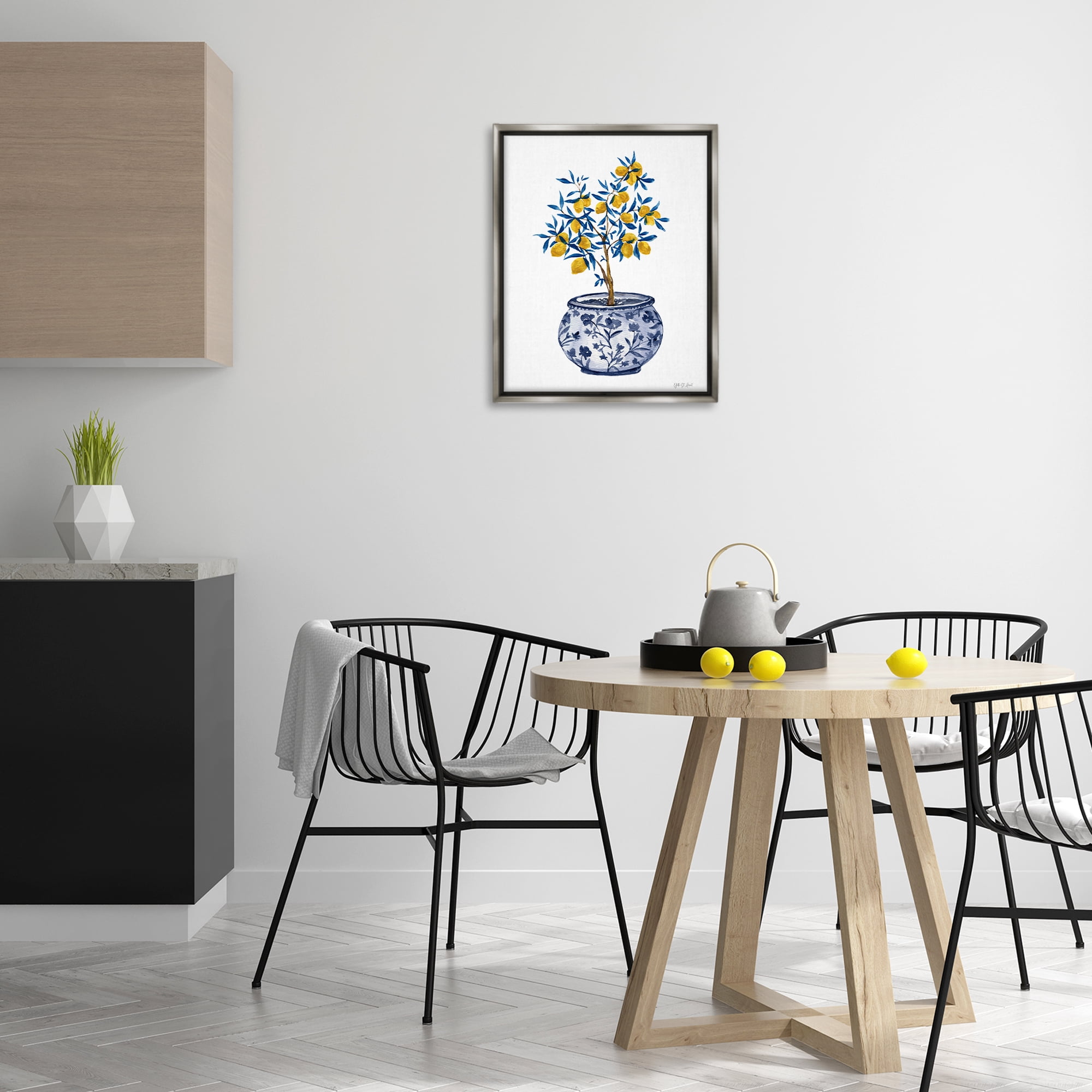 Stupell Industries Lemon Tree in Chinoiserie Food & Beverage Painting Gray Floater Framed Art Print Wall Art, 17 x 21