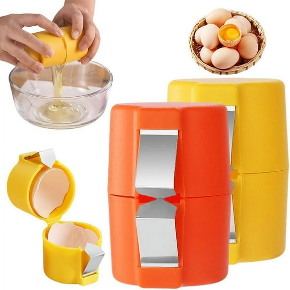 2Pcs Egg Shell Opener, 2025 New Egg Cracker Tool for Raw Eggs, Hard Boiled Egg Peeler Egg Cube Egg Separator Handheld, Stainless Steel Eggshell Breaker Egg Shell Cutter Kitchen Gadgets（Orange Yellow）
