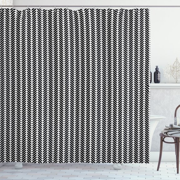 Ambesonne Chevron Shower Curtain, Classic Monochrome Chevron, 69"Wx84"L, Black and White