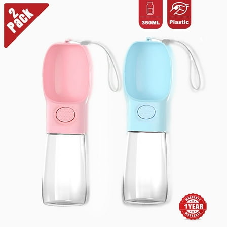 2 Pack Dog Water Bottles, 12oz Leak Proof Portable Pet Water Dispenser for Outdoor Walking, Hiking, Travel (Blue & Pink)