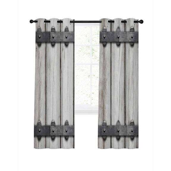 Farmhouse Rustic Blackout Curtains, Light Blocking Print Window Curtains, Vintage Country Wooden Grain Thermal Insulated Window Drapes for Living Room Kitchen Cafe 2 Panels, 55"W x 39"L