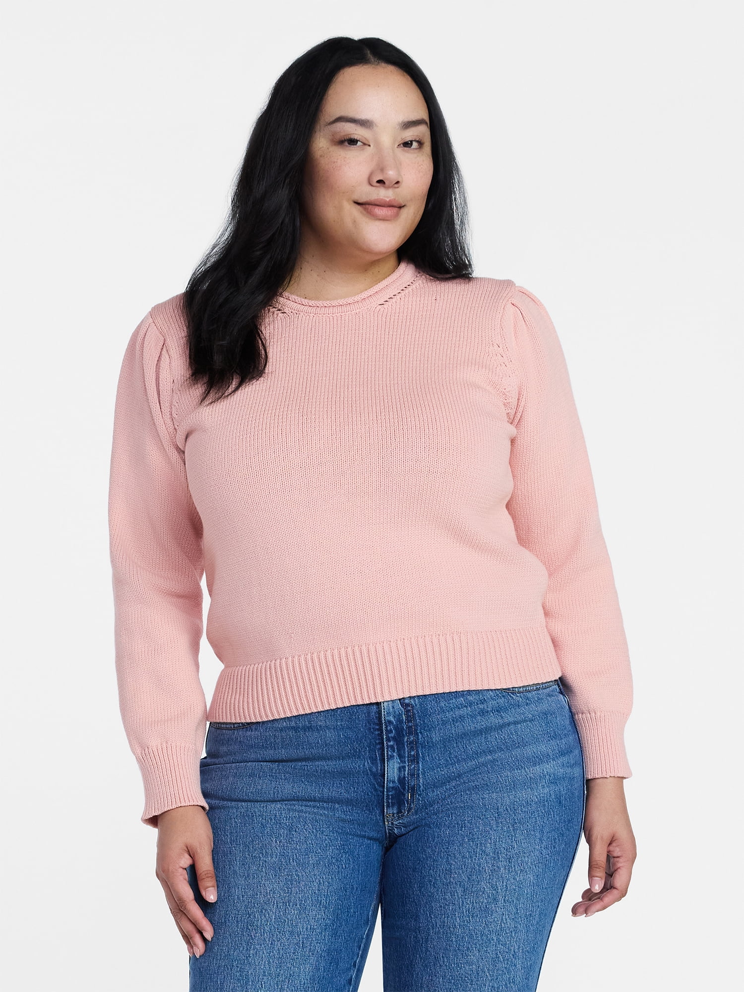 Time and Tru Women's Crewneck Sweater with Long Sleeves, Sizes XS-XXXL
