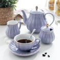 thumbnail image 2 of Porcelain Tea Sets British Royal Series, 8 OZ Cups& Saucer Service for 6, with Teapot Sugar Bowl Cream Pitcher Teaspoons and Tea Strainer, Suitable for High Tea, Wedding, Party (purple), 2 of 4