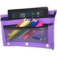 thumbnail image 3 of Zipper Binder, Pencil Pouch, Fits 3 Ring Binder, Canvas Fabric Case with 2 Zipper Pockets and Transparent Window 2-Pack (Plum Purple), 3 of 3