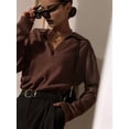 thumbnail image 4 of Women'S V Neck Long Sleeve Sweaters Dressy Casual Business Basic Knit Pullover Top Dark Brown One size, 4 of 8