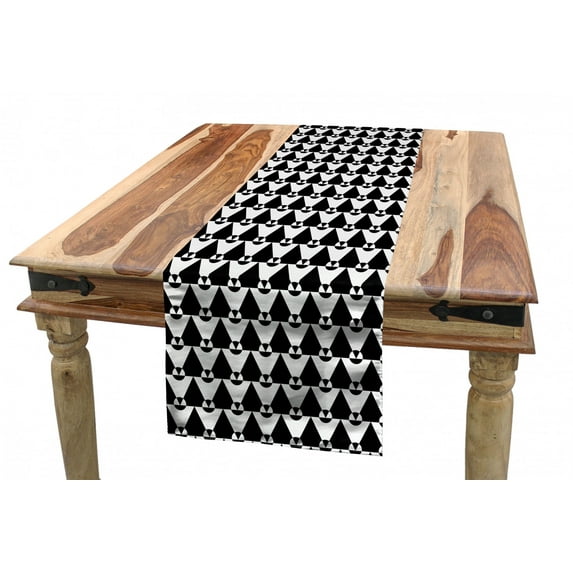 Abstract Table Runner, Continuing Formations in Monotone Intersecting Circles and Triangles, Dining Room Kitchen Rectangular Runner, 3 Sizes, by Ambesonne