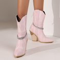 thumbnail image 4 of NECHOLOGY Botas Mujer Adulto Femenino Zapatos Botines de mujer Botas de para mujer, cómodas, retro, , tacón grueso, vaquera occidental, botas de media para niña (Pink, 6.5), 4 of 7