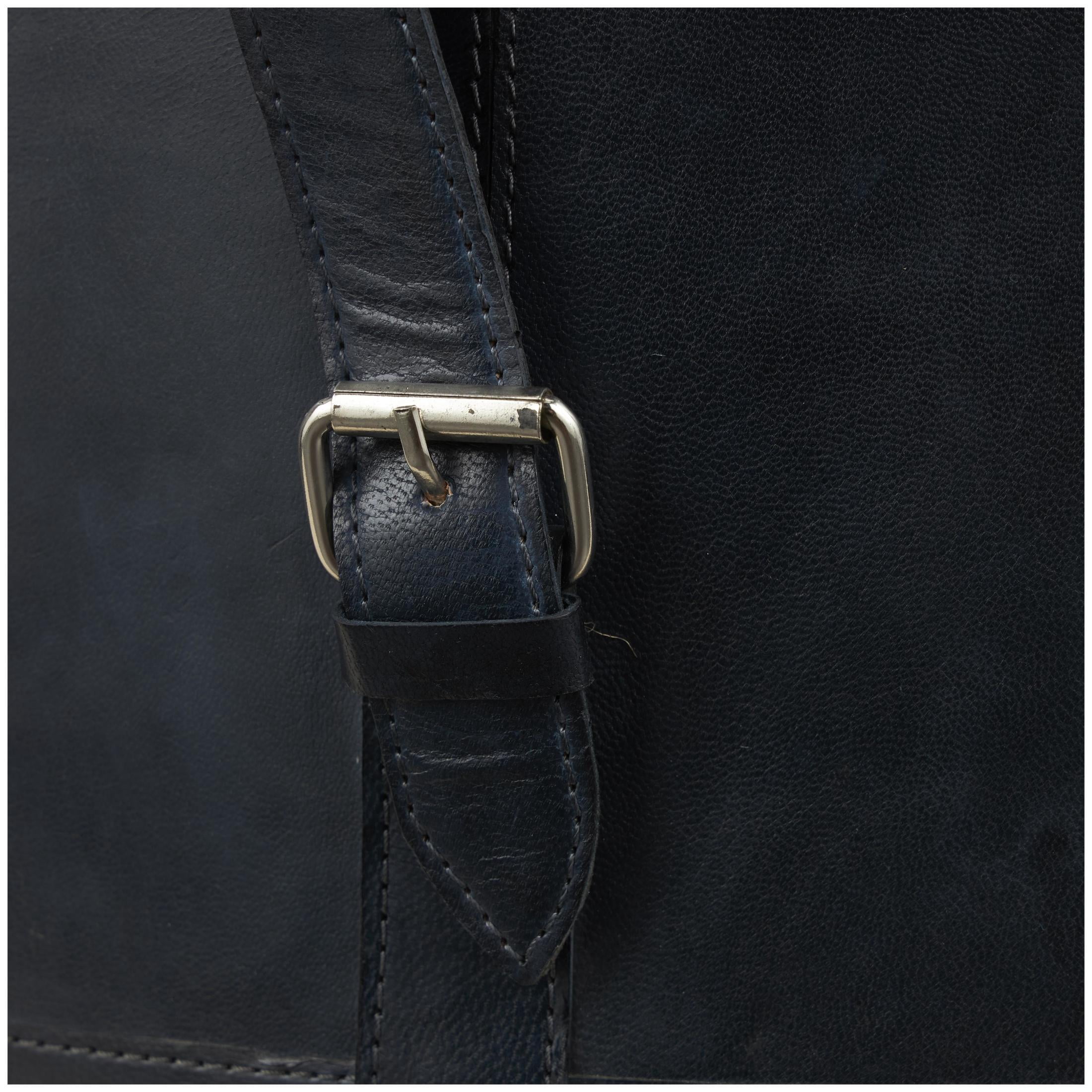 DecMode 21", 19"W Dark Blue Leather Handmade Magazine Holder with Handles (Set of 2)