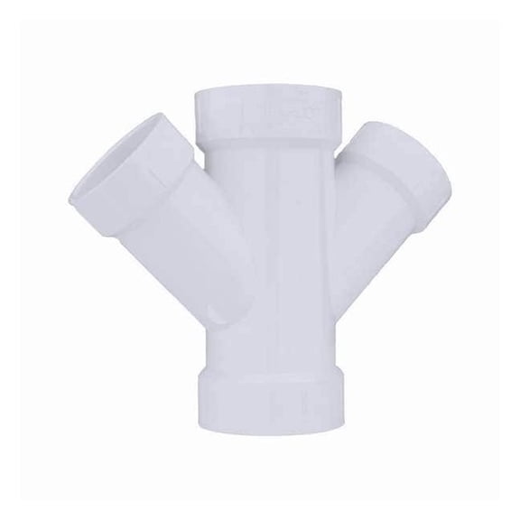 PVC Double Reducing Wye, Hub, 4 in x 4 in x 2 in x 2 in Pipe Size