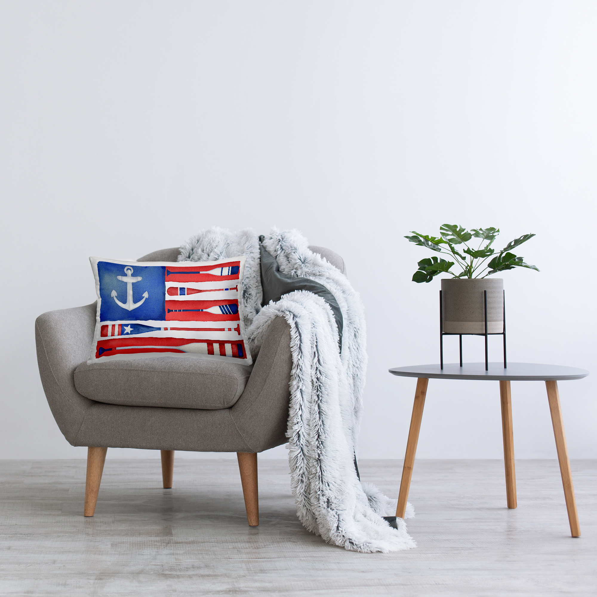 Stupell Industries Patriotic Oar Flag Decorative Printed Throw Pillow Design by Paul Brent.