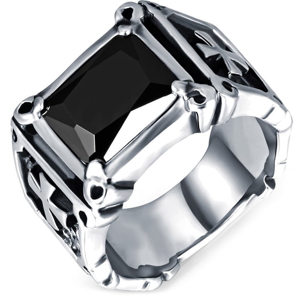 Bague Croix Griffe de Dragon en Acier Inoxydable Cristal Vintage pour Hommes Gothique Biker Chevalier Argent Noir Taille 11