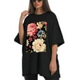 thumbnail image 4 of Plus Size Shirt for Women Black Tops for Women Oversized Short Sleeves Shirt for Women Flower16 T Shirt Crewneck Shirt for Women L, 4 of 5