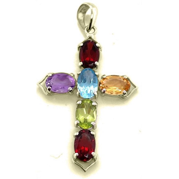 Carillon Cross Pendant Necklace Birthstone Zircon Gemstone 925 Sterling Silver Yellow Gold Plated For Women