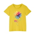 thumbnail image 2 of Cethrio Kids Girls T-Shirts, Cotton Short Sleeve Floral Print Crew Neck Summer Tops Yellow Size 4 T, 2 of 5