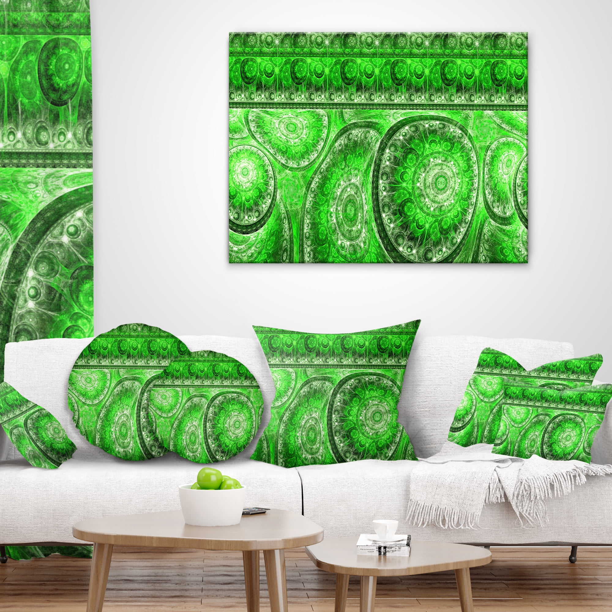 Designart Green Living Cells Fractal Design - Abstract Throw Pillow - 12x20