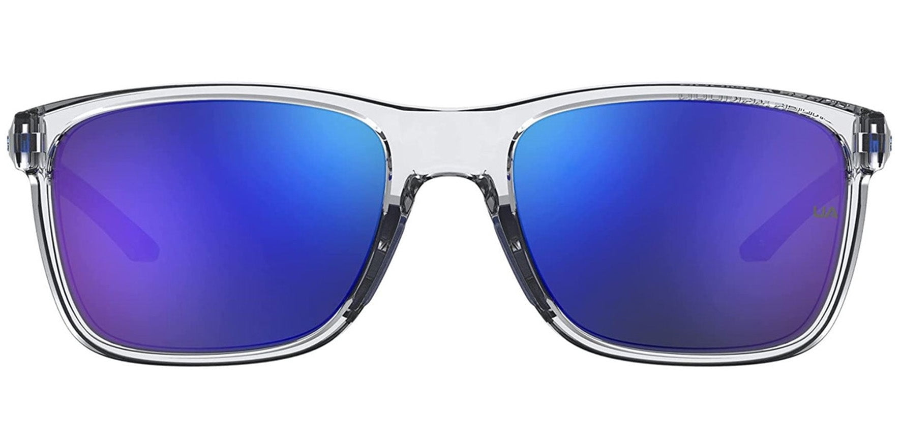 Under Armour Boy's Hustle Jr Youth Fit Crystal Clear Square Sport Sunglasses with Blue Mirror Lens - UA7002S-0QM4-Z0