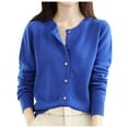 thumbnail image 1 of Cardigan en Tricot pour Femmes à Col Rond, Manches Longues, Couleur Unie, Veste pour l'Automne et le Printemps, 1 of 6