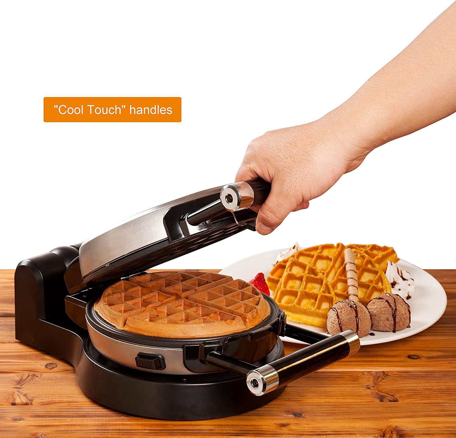 Secura Upgrade Automatic 360 Rotating Non-Stick Belgian Waffle Maker w/Removable Plates