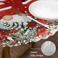 thumbnail image 3 of Red Christmas Round Tablecloth, Fitted Table Cover with Elastic for 55"-60" Round Tables, Gnomes Xmas Tree Poinsettia Eucalyptus Table Cloth Outdoor Indoor Dinning Party Waterproof Tablecloths, 3 of 7