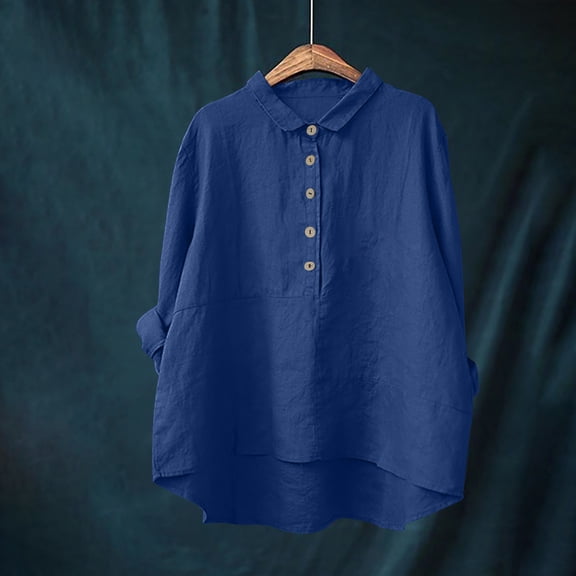 Women's Long Sleeved Imitation Cotton Linen Women's Solid Color Shirt Top Casual Top Button Long Sleeved Lapel Tops Plus Size Off The Shoulder Shirts & Tops Black Lace Top Pink Saree With Blue Blouse