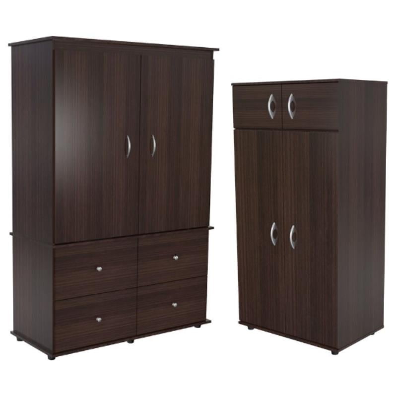Home Square 2Piece Set with TV Armoire & 4 Door Wardrobe Armoire