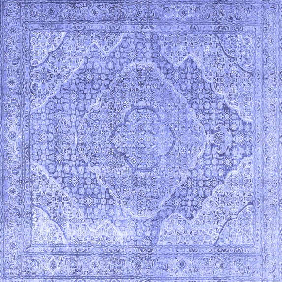 Ahgly Company Machine Washable Indoor Square Medallion Blue Traditional Area Rugs, 8' Square