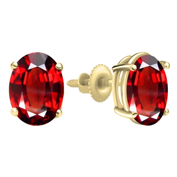 Dazzlingrock Collection 7x5 mm Oval Cut Garnet Solitaire Stud Earrings for Women (Color Red, Clarity Moderately Included) in 18K Yellow Gold
