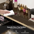 thumbnail image 6 of Paddie Manicure Table for Nail Tech, Glass Top Nail Desk Station w/4 Drawers & 2-Tier Storage Shelves, Salon Beauty Workstation Acetone Resistant w/Wrist Cushion, Golden Handles (Black), 6 of 7