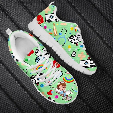 

2023 New Nurse Shoes Classic Cartoon Nurse Girls Ambulance ECG Medical Pattern Lace-up Sneakers Outdoor Footwear Hot