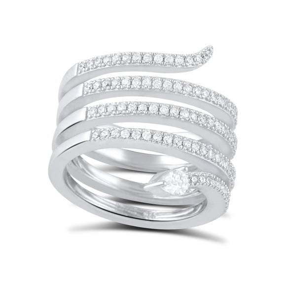 Sterling Silver Cz Wide Wrap Around Multi Row Snake Ring for Women and Teens - Size 4