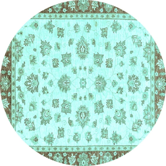 Ahgly Company Indoor Round Oriental Light Blue Traditional Area Rugs, 5' Round