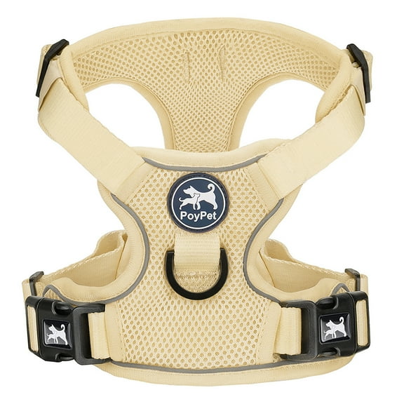 PoyPet Reflective Soft Breathable Mesh Dog Harness Choke-Free Double Padded Vest with Adjustable Neck and Chest,Khaki M