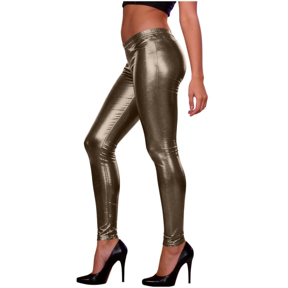 Women Shiny Metallic Sports Leggings Glossy Tummy Control Stretchy Tights Sexy Pants for Cocktail Party Wear