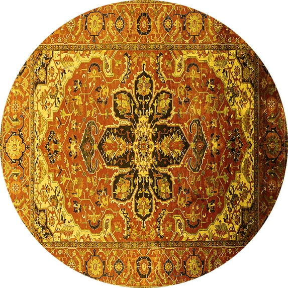 Ahgly Company Indoor Round Oriental Yellow Industrial Area Rugs, 5' Round