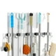 thumbnail image 3 of Soporte de pared para trapeador de acero inoxidable con 3 clips y 4 ganchos | Resistente, capacidad de 13.6 kg para escobas, rastrillos y herramientas | Organizador inoxidable para garaje, cocina y, 3 of 9